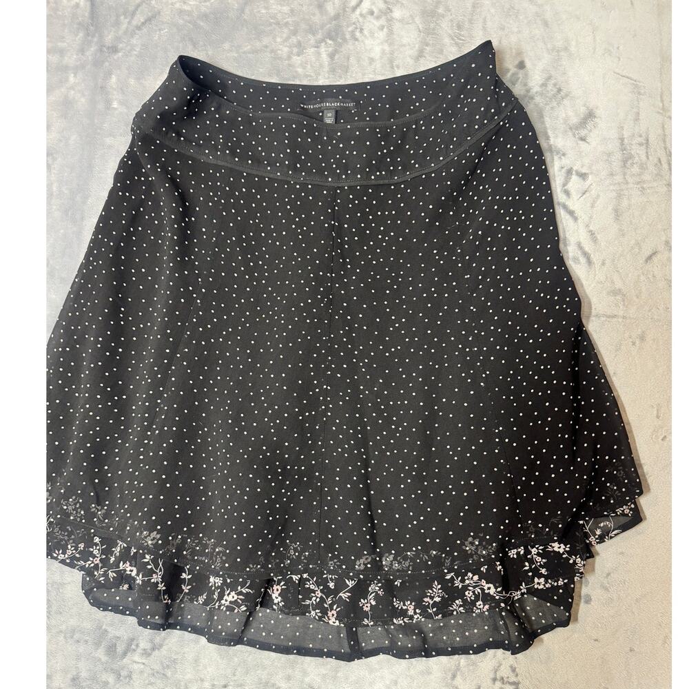White House Black Market skirt 10 black & white polka dots tiered lightโ weight